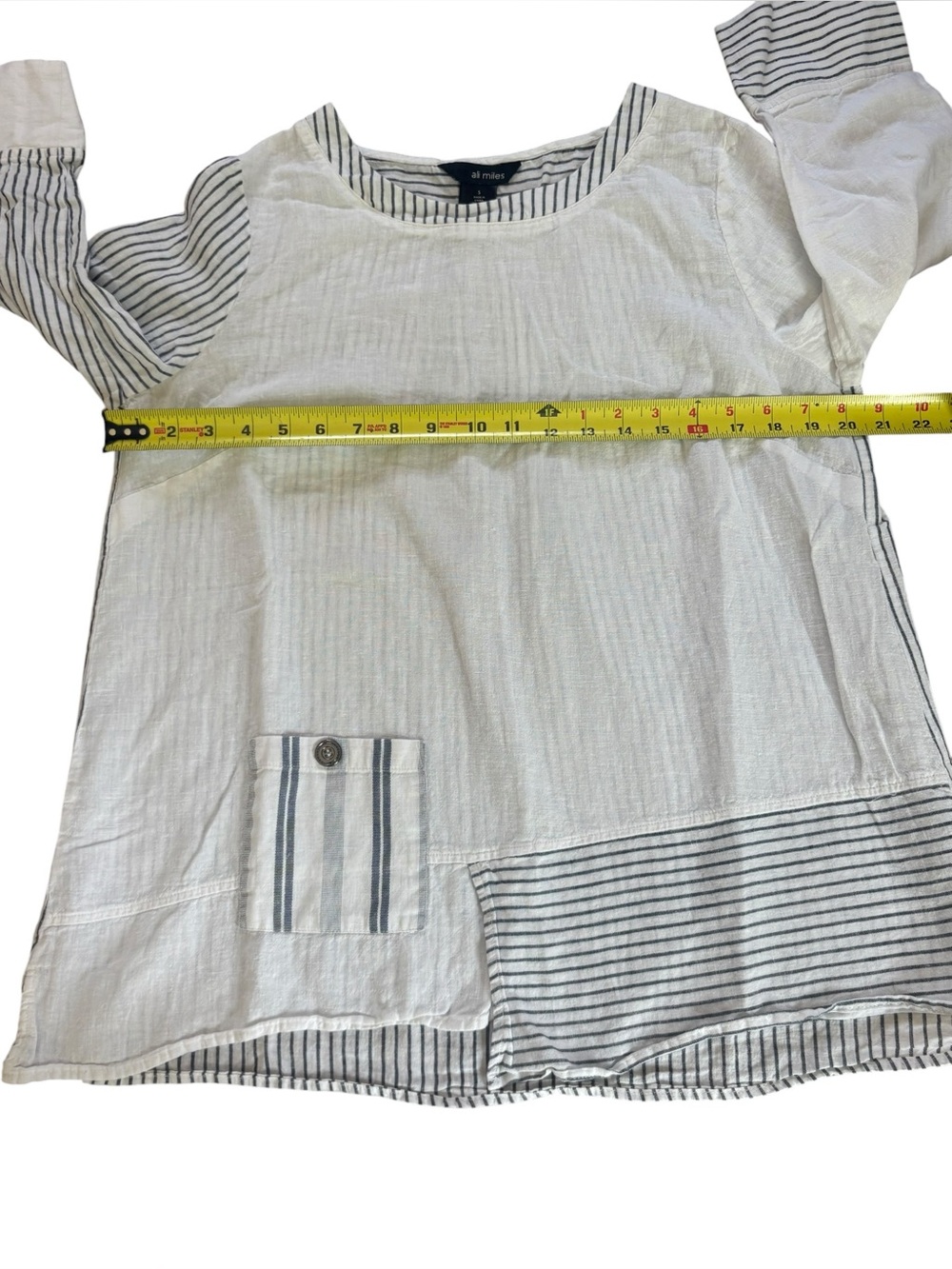 Ali Miles Mixed Print Blouse Top Asymmetrical Hem White Linen Cotton Women Small - Picture 7 of 7